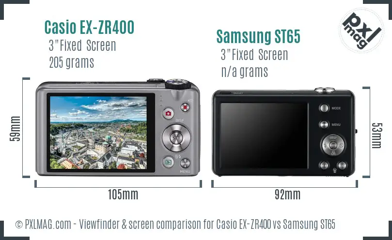 Casio EX-ZR400 vs Samsung ST65 Screen and Viewfinder comparison