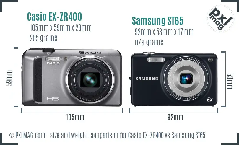 Casio EX-ZR400 vs Samsung ST65 size comparison