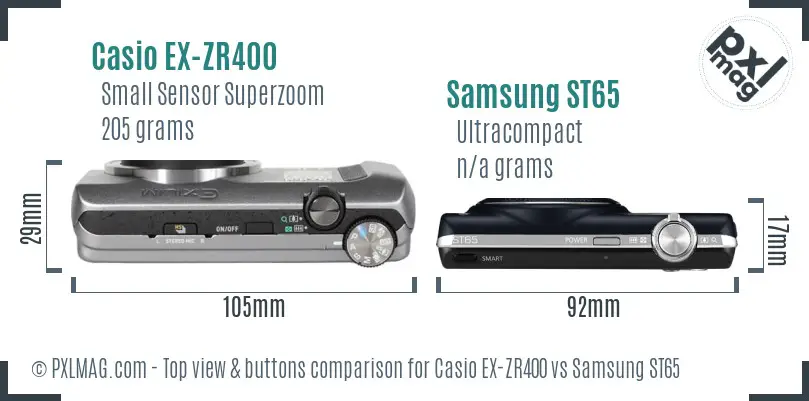 Casio EX-ZR400 vs Samsung ST65 top view buttons comparison