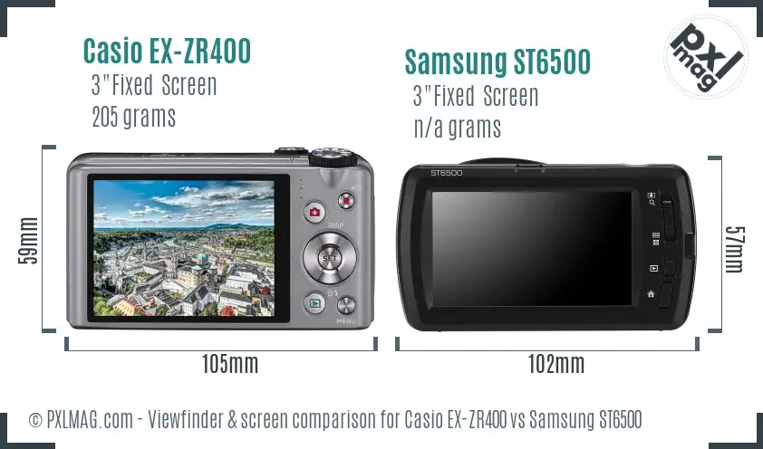 Casio EX-ZR400 vs Samsung ST6500 Screen and Viewfinder comparison