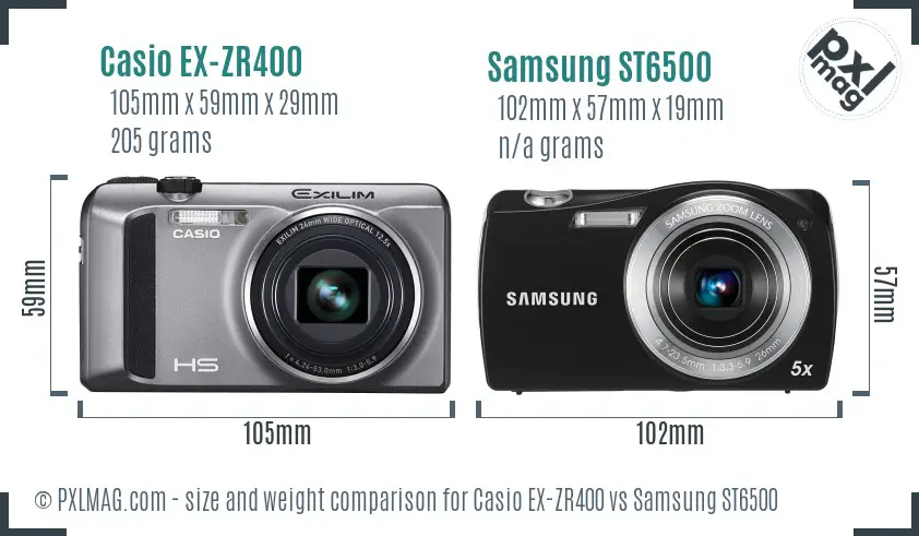 Casio EX-ZR400 vs Samsung ST6500 size comparison