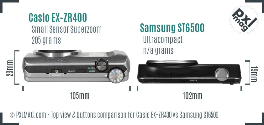 Casio EX-ZR400 vs Samsung ST6500 top view buttons comparison