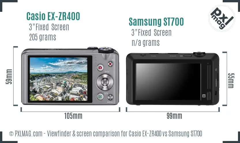 Casio EX-ZR400 vs Samsung ST700 Screen and Viewfinder comparison