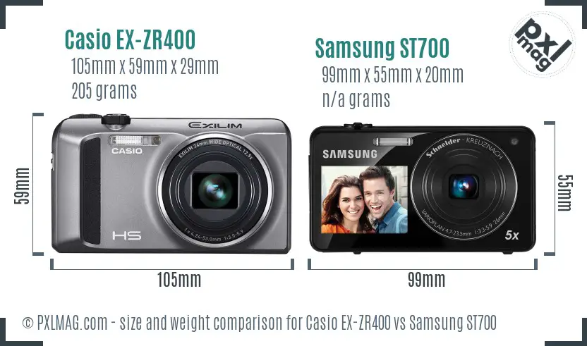 Casio EX-ZR400 vs Samsung ST700 size comparison