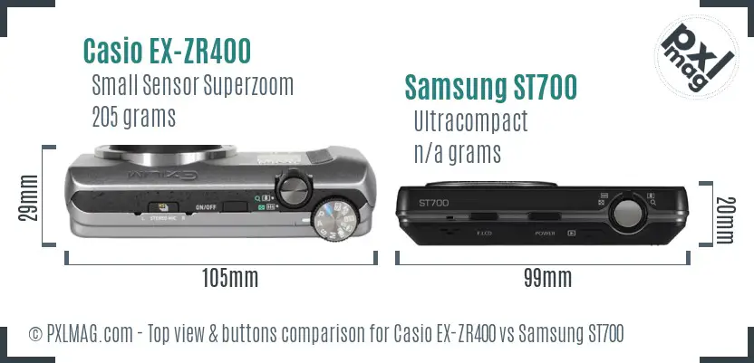 Casio EX-ZR400 vs Samsung ST700 top view buttons comparison