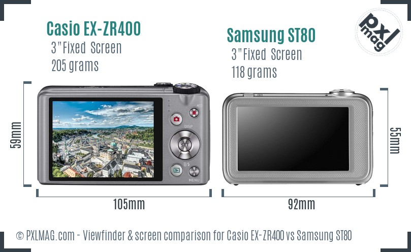 Casio EX-ZR400 vs Samsung ST80 Screen and Viewfinder comparison