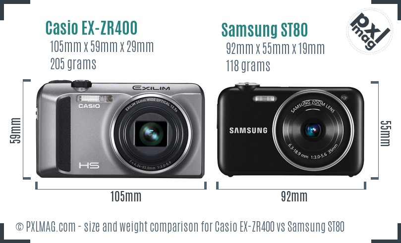 Casio EX-ZR400 vs Samsung ST80 size comparison