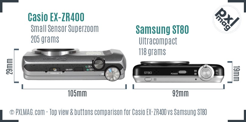 Casio EX-ZR400 vs Samsung ST80 top view buttons comparison