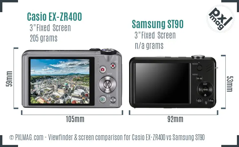 Casio EX-ZR400 vs Samsung ST90 Screen and Viewfinder comparison