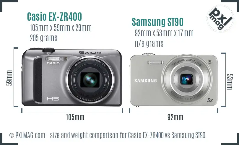 Casio EX-ZR400 vs Samsung ST90 size comparison