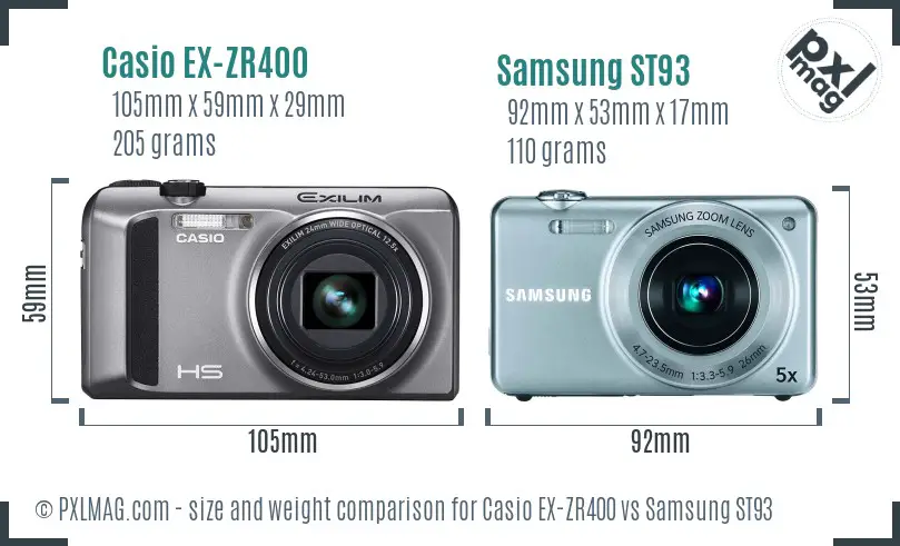 Casio EX-ZR400 vs Samsung ST93 size comparison Casio EX-ZR400 vs Samsung ST93 size comparison