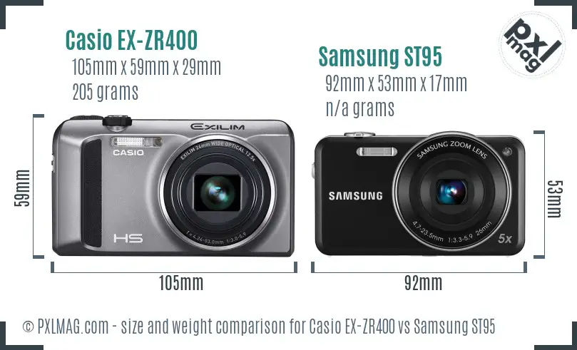 Casio EX-ZR400 vs Samsung ST95 size comparison