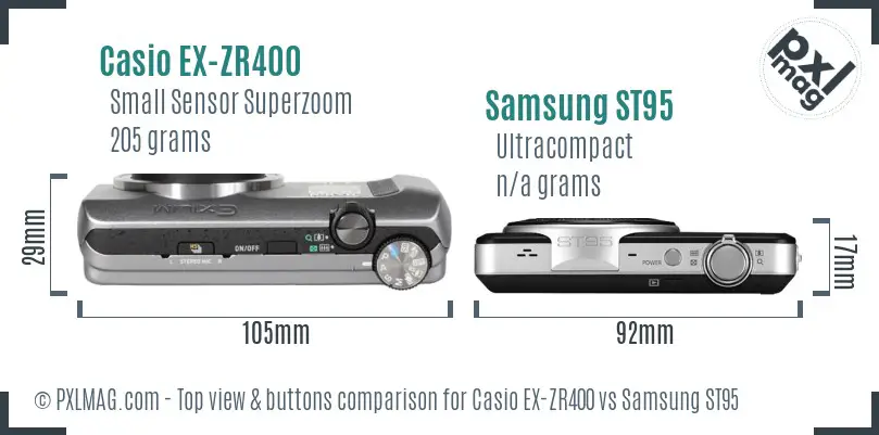Casio EX-ZR400 vs Samsung ST95 top view buttons comparison