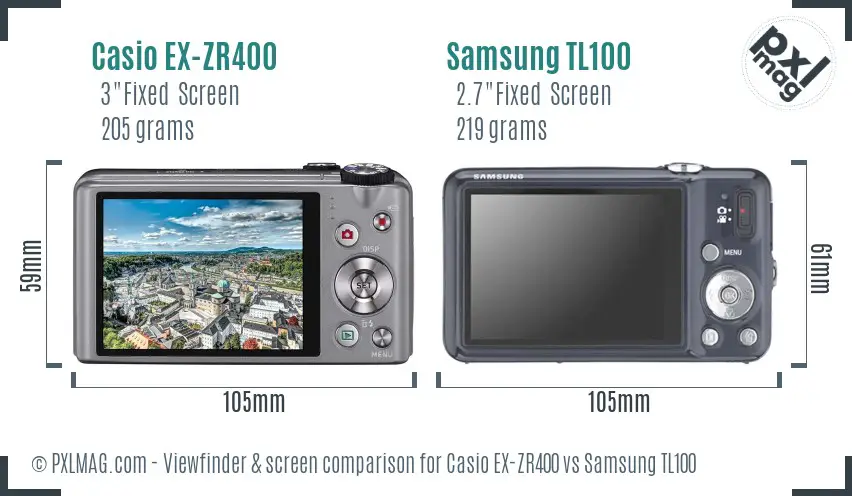Casio EX-ZR400 vs Samsung TL100 Screen and Viewfinder comparison