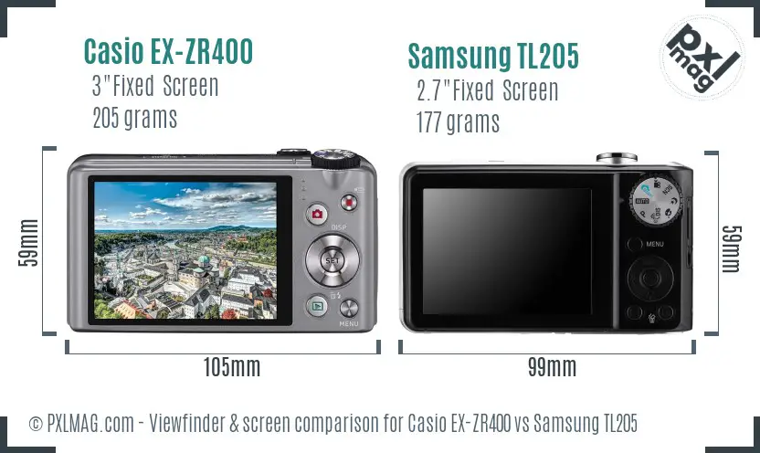 Casio EX-ZR400 vs Samsung TL205 Screen and Viewfinder comparison