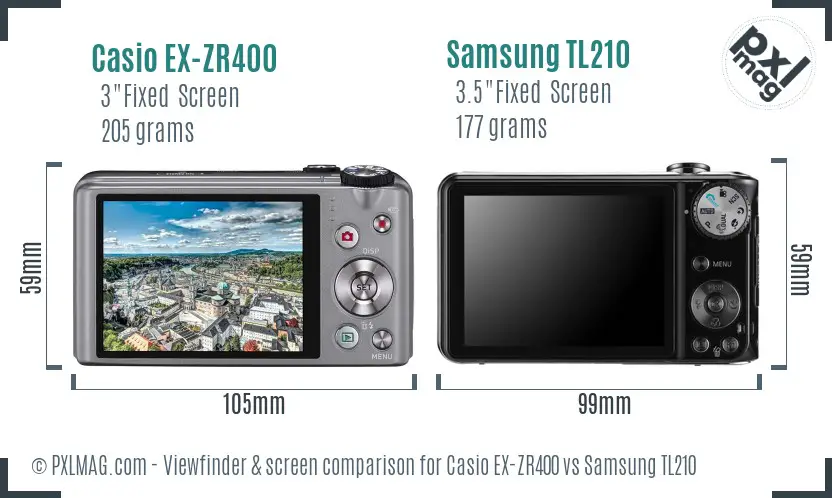 Casio EX-ZR400 vs Samsung TL210 Screen and Viewfinder comparison