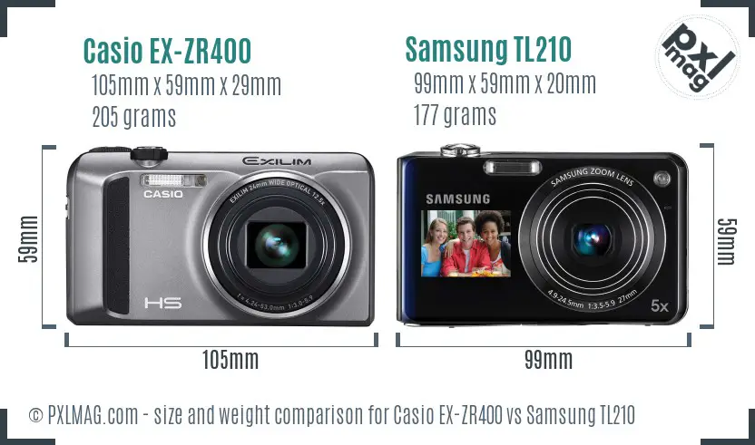 Casio EX-ZR400 vs Samsung TL210 size comparison