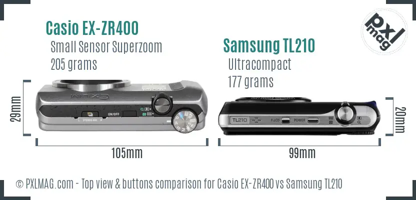 Casio EX-ZR400 vs Samsung TL210 top view buttons comparison