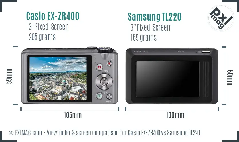 Casio EX-ZR400 vs Samsung TL220 Screen and Viewfinder comparison