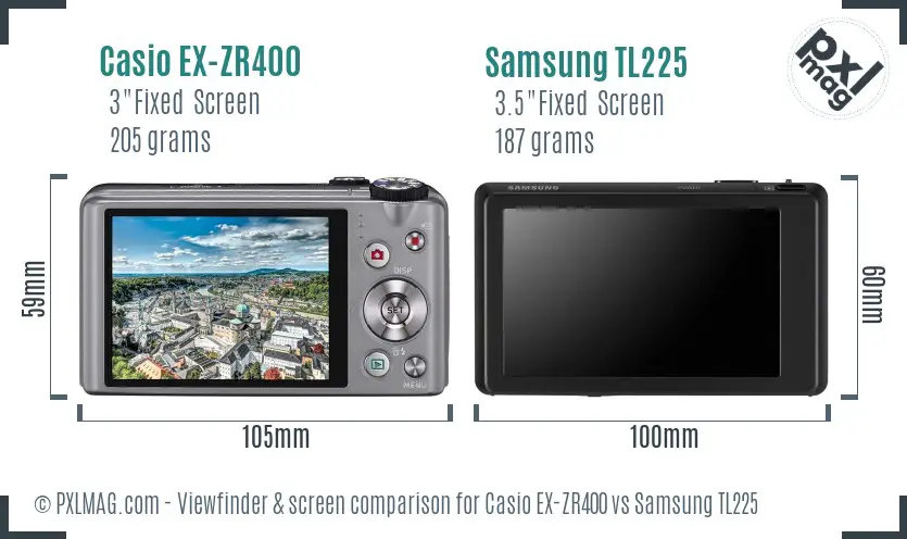 Casio EX-ZR400 vs Samsung TL225 Screen and Viewfinder comparison