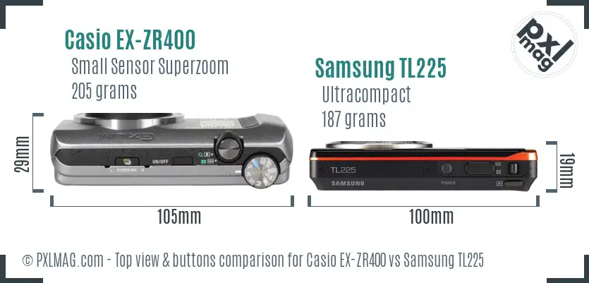 Casio EX-ZR400 vs Samsung TL225 top view buttons comparison