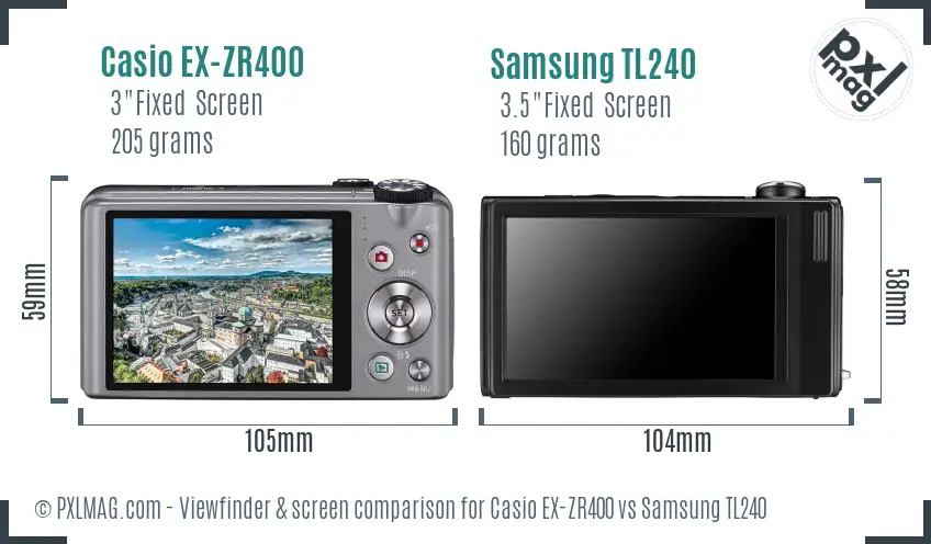 Casio EX-ZR400 vs Samsung TL240 Screen and Viewfinder comparison