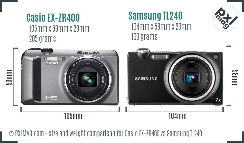 Casio EX-ZR400 vs Samsung TL240 size comparison