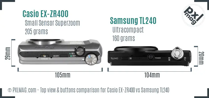 Casio EX-ZR400 vs Samsung TL240 top view buttons comparison