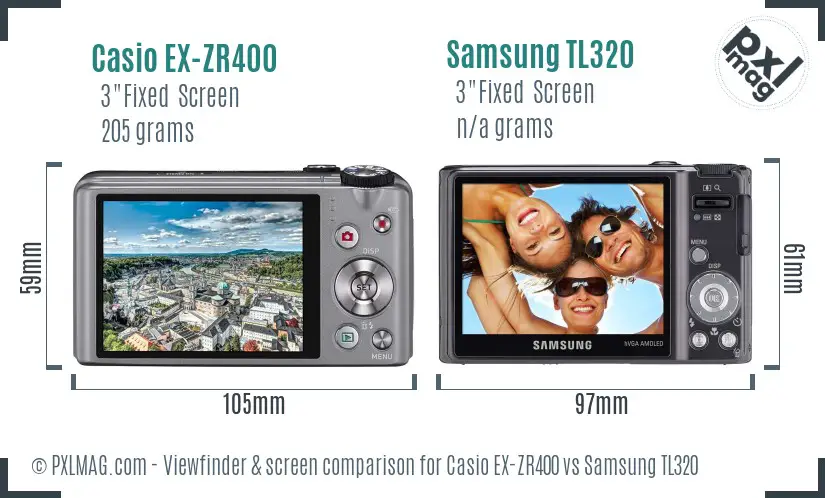 Casio EX-ZR400 vs Samsung TL320 Screen and Viewfinder comparison