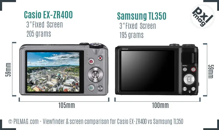 Casio EX-ZR400 vs Samsung TL350 Screen and Viewfinder comparison