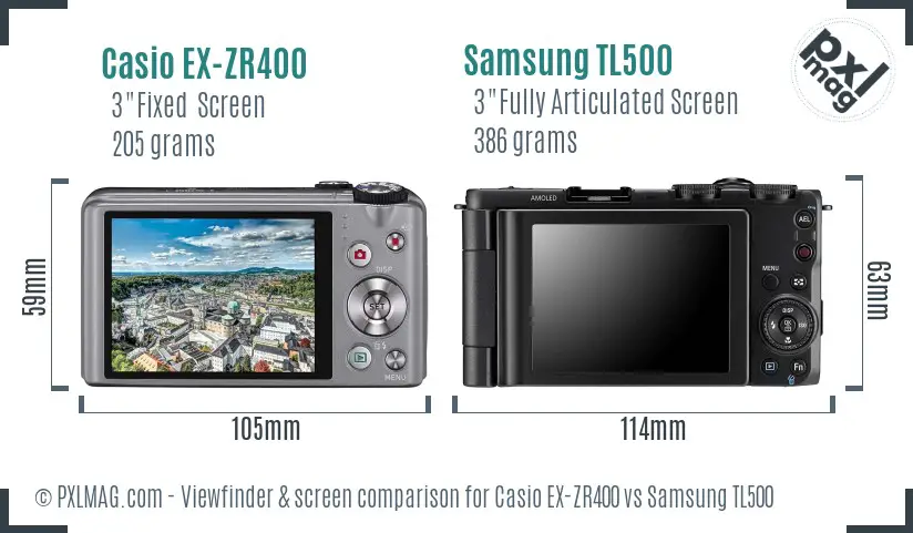 Casio EX-ZR400 vs Samsung TL500 Screen and Viewfinder comparison