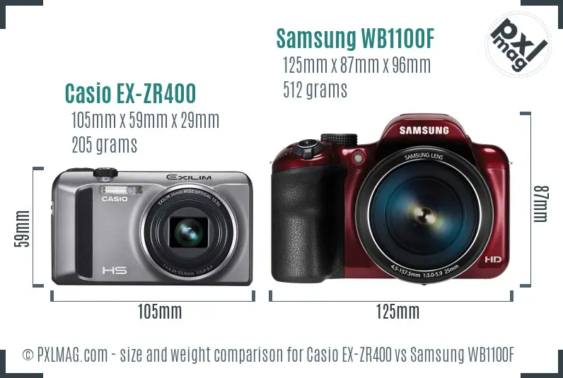 Casio EX-ZR400 vs Samsung WB1100F size comparison