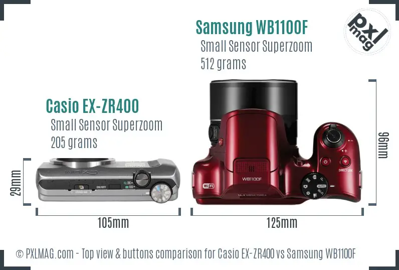 Casio EX-ZR400 vs Samsung WB1100F top view buttons comparison