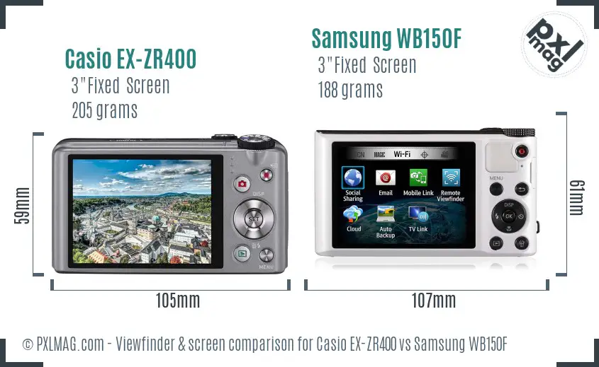 Casio EX-ZR400 vs Samsung WB150F Screen and Viewfinder comparison
