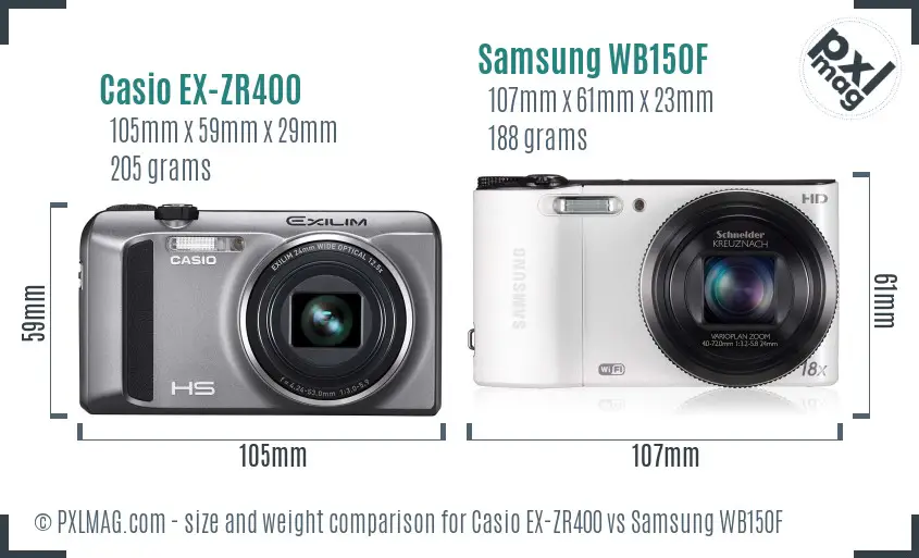 Casio EX-ZR400 vs Samsung WB150F size comparison