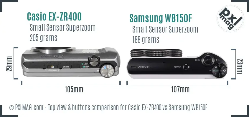 Casio EX-ZR400 vs Samsung WB150F top view buttons comparison