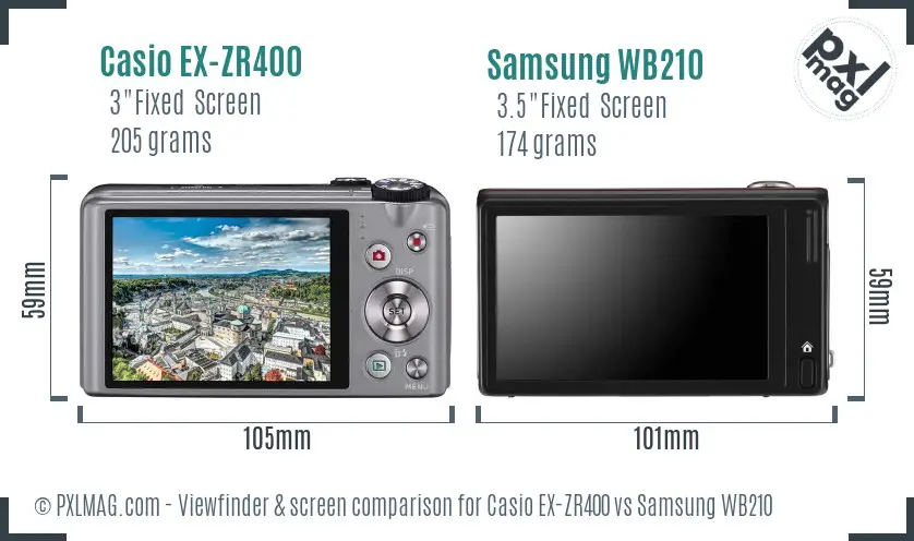 Casio EX-ZR400 vs Samsung WB210 Screen and Viewfinder comparison