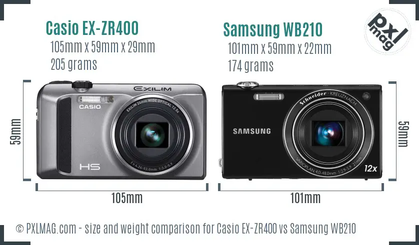 Casio EX-ZR400 vs Samsung WB210 size comparison