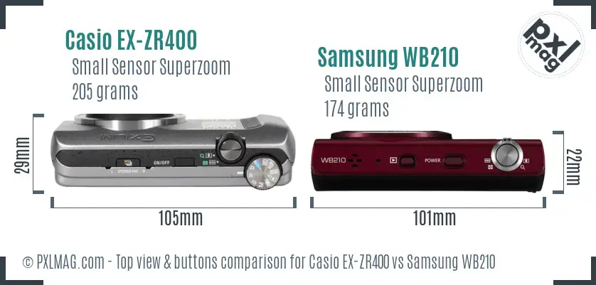 Casio EX-ZR400 vs Samsung WB210 top view buttons comparison