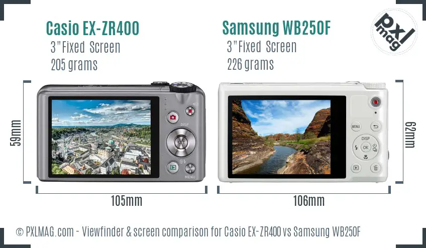 Casio EX-ZR400 vs Samsung WB250F Screen and Viewfinder comparison