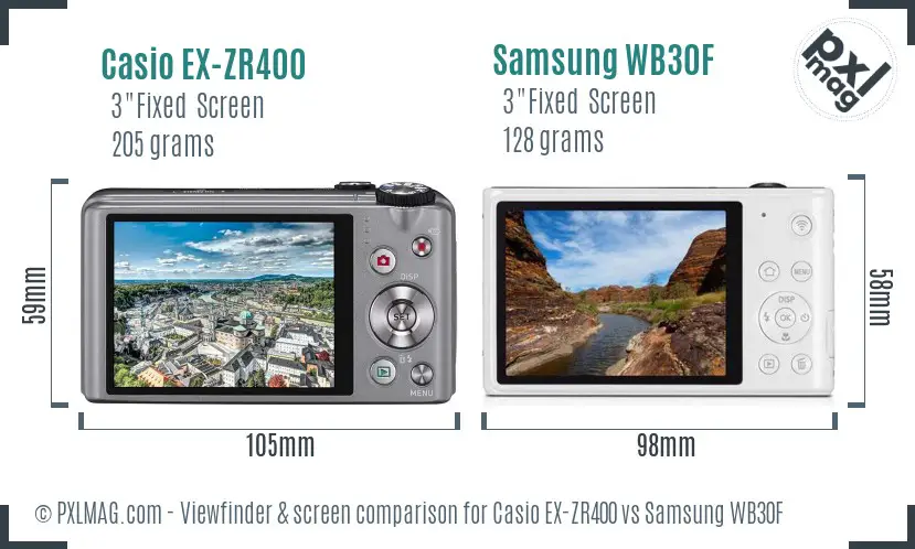 Casio EX-ZR400 vs Samsung WB30F Screen and Viewfinder comparison