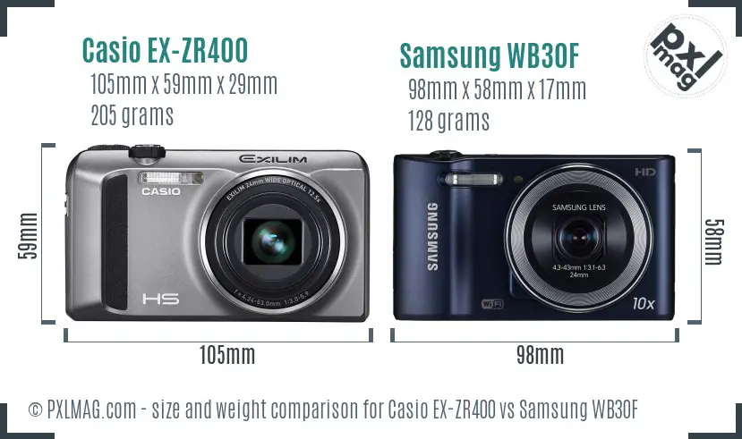 Casio EX-ZR400 vs Samsung WB30F size comparison
