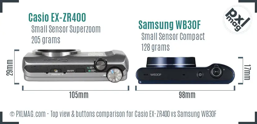 Casio EX-ZR400 vs Samsung WB30F top view buttons comparison
