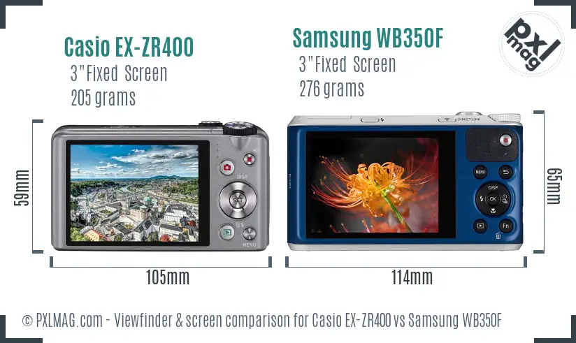 Casio EX-ZR400 vs Samsung WB350F Screen and Viewfinder comparison