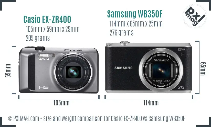 Casio EX-ZR400 vs Samsung WB350F size comparison