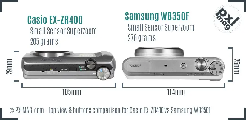 Casio EX-ZR400 vs Samsung WB350F top view buttons comparison