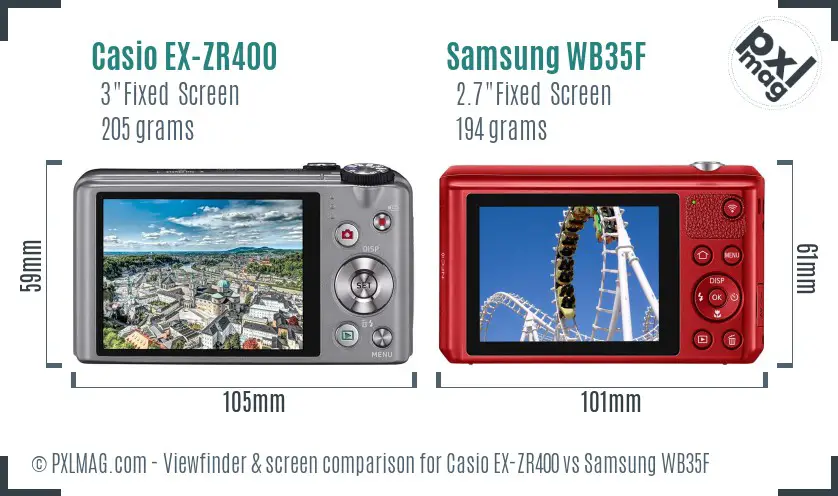 Casio EX-ZR400 vs Samsung WB35F Screen and Viewfinder comparison