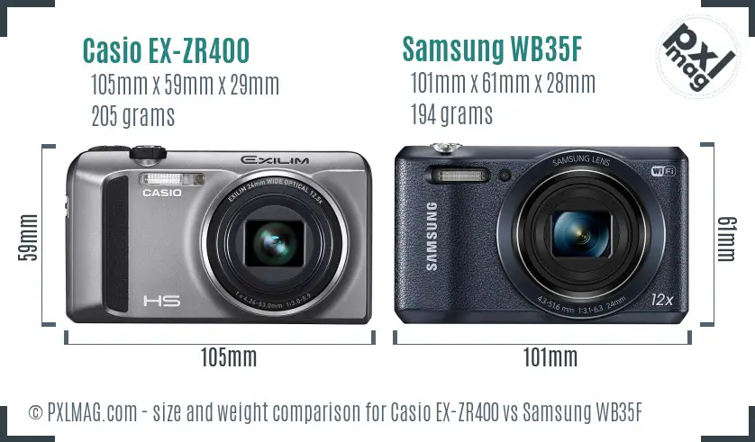 Casio EX-ZR400 vs Samsung WB35F size comparison