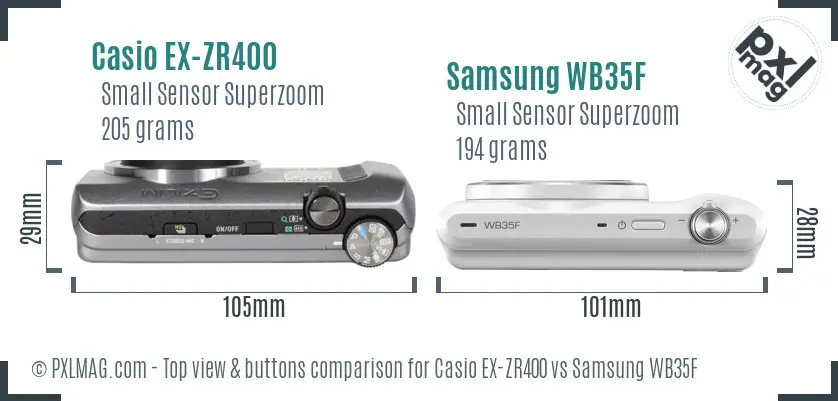 Casio EX-ZR400 vs Samsung WB35F top view buttons comparison