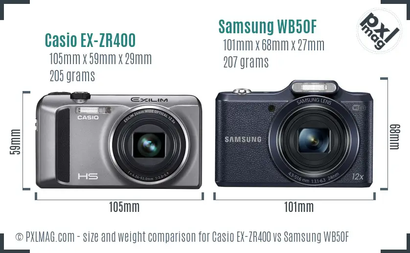 Casio EX-ZR400 vs Samsung WB50F size comparison